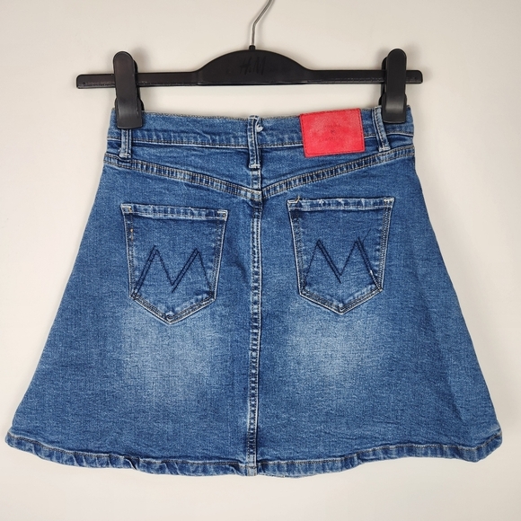 MOTHER Miranda Snap Down Mini Flare Skirt Denim Jean Size 27 - Picture 5 of 13